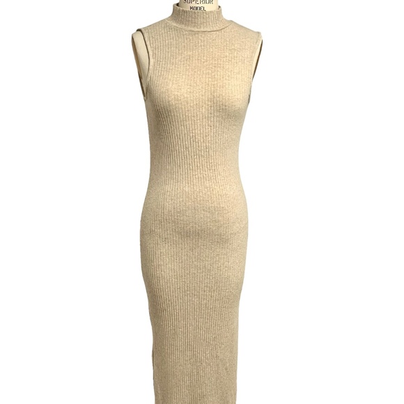 Bershka Ribbed Knit High Neck Sleeveless Maxi Dress Size Medium - Cotton Blend - Picture 1 of 8